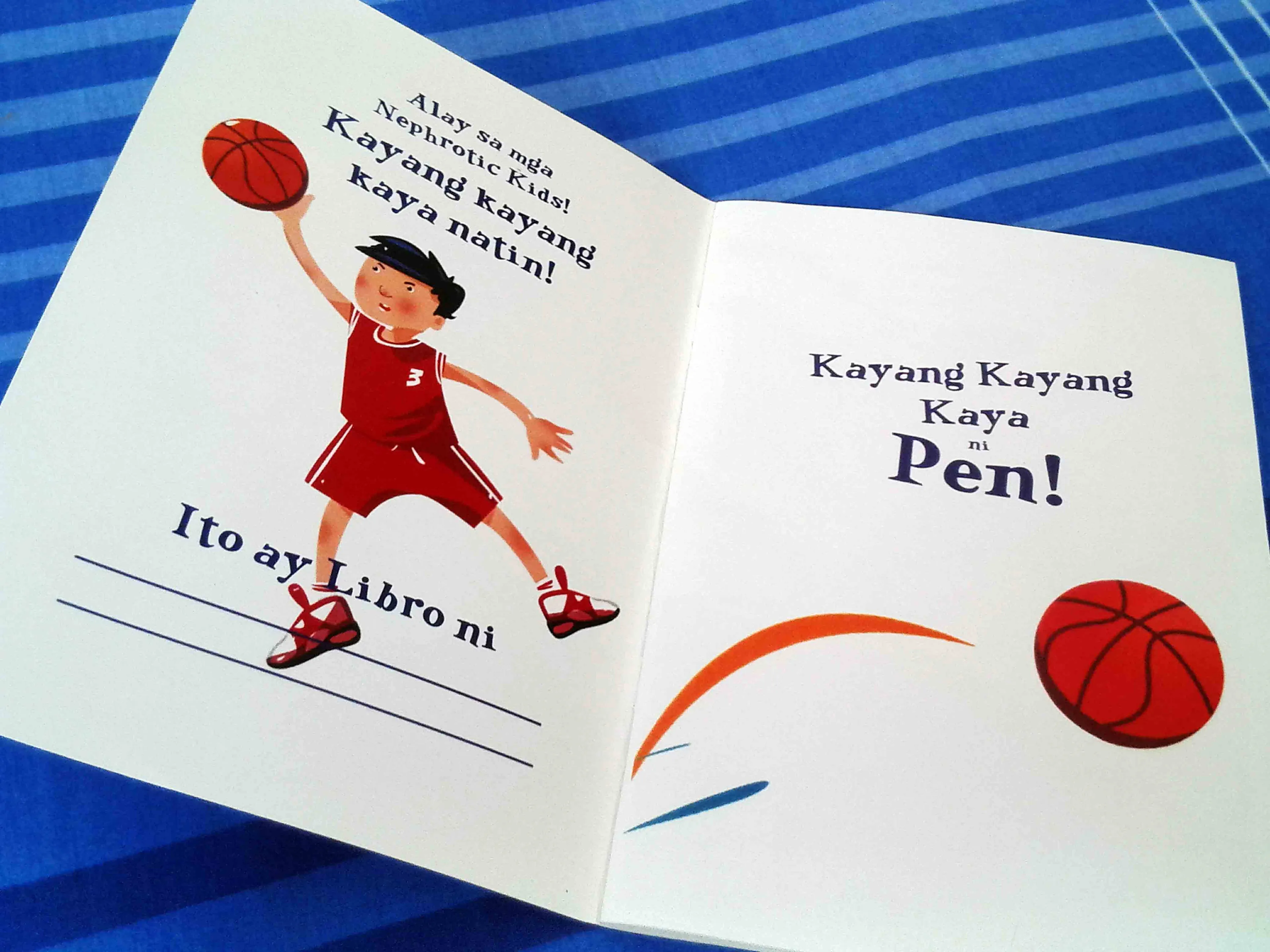 Illustrated spread from 'Kayang Kayang Kaya ni Pen!' — outdoor scene rendered in ink and watercolour.