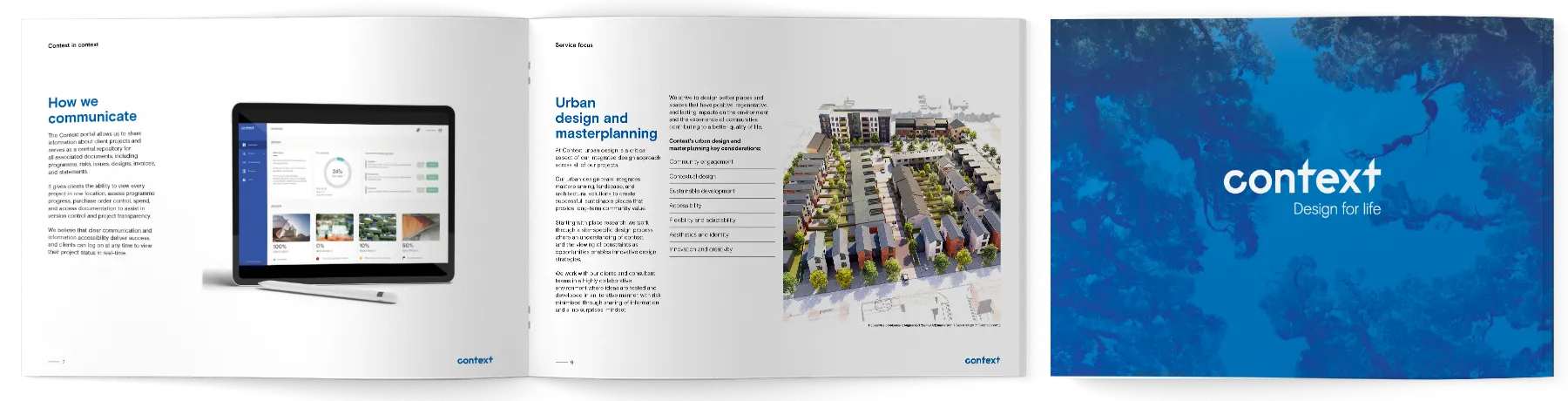 Spread from a long-form bid proposal — capability content with images, text and infographics combined.
